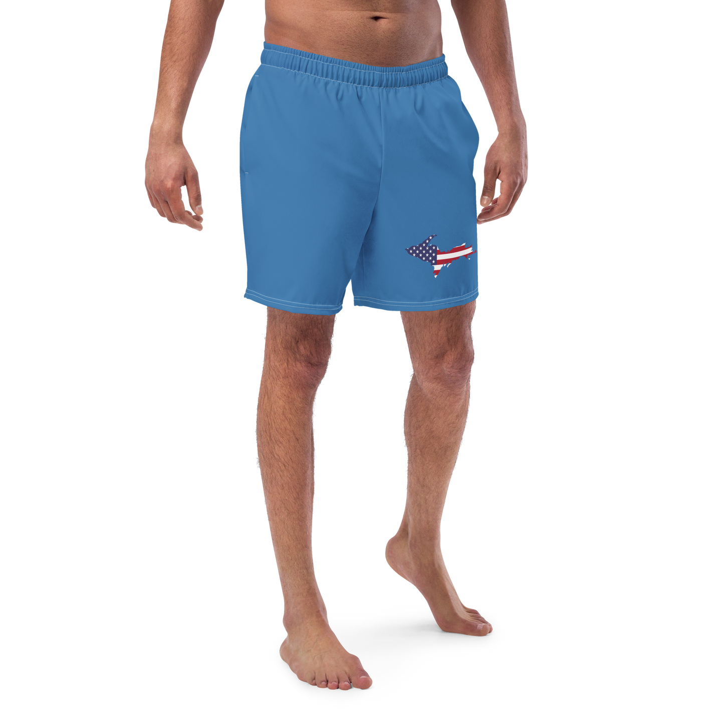 Michigan Upper Peninsula Men's Swim Trunks (w/ UP USA Flag ) | Lake Superior Blue