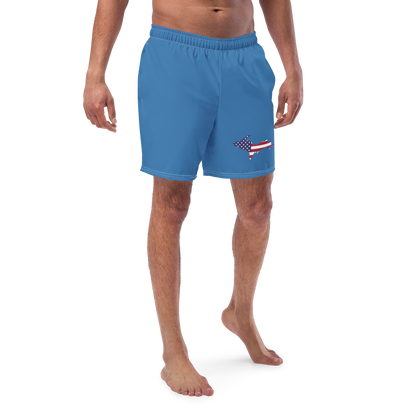 Michigan Upper Peninsula Men's Swim Trunks (w/ UP USA Flag ) | Lake Superior Blue