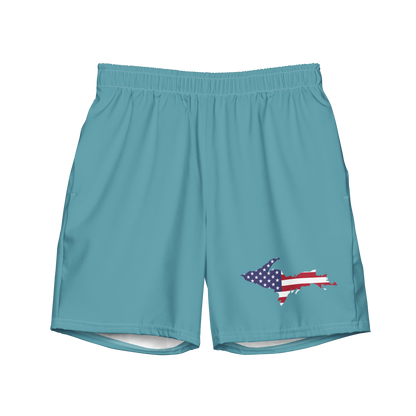 Michigan Upper Peninsula Men's Swim Trunks (w/ UP USA Flag ) | Lake Huron Blue