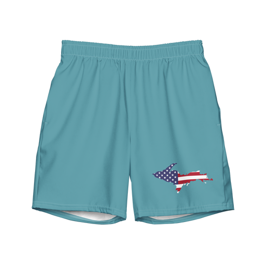 Michigan Upper Peninsula Men's Swim Trunks (w/ UP USA Flag ) | Lake Huron Blue