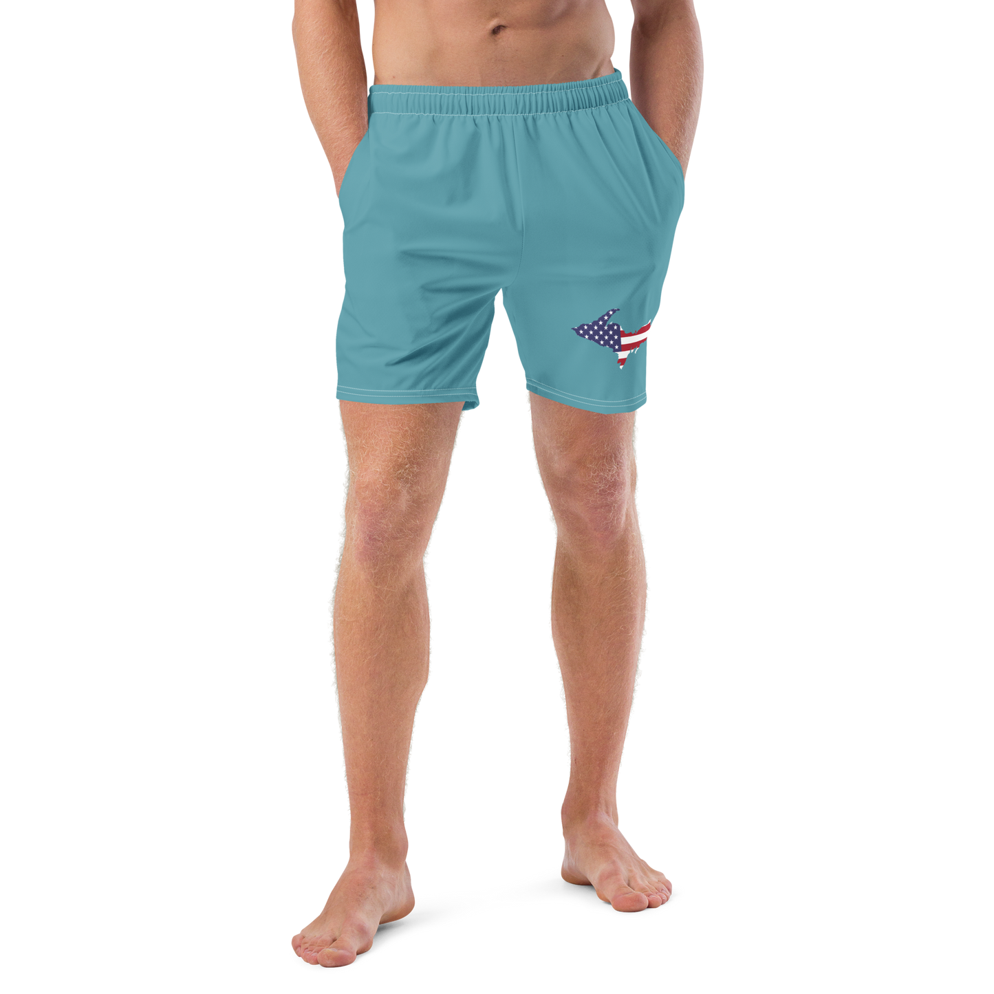 Michigan Upper Peninsula Men's Swim Trunks (w/ UP USA Flag ) | Lake Huron Blue