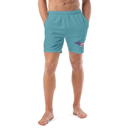 Michigan Upper Peninsula Men's Swim Trunks (w/ UP USA Flag ) | Lake Huron Blue