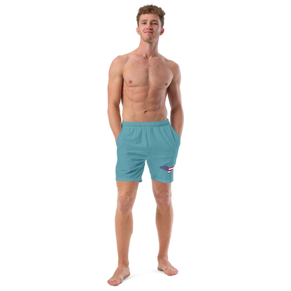 Michigan Upper Peninsula Men's Swim Trunks (w/ UP USA Flag ) | Lake Huron Blue