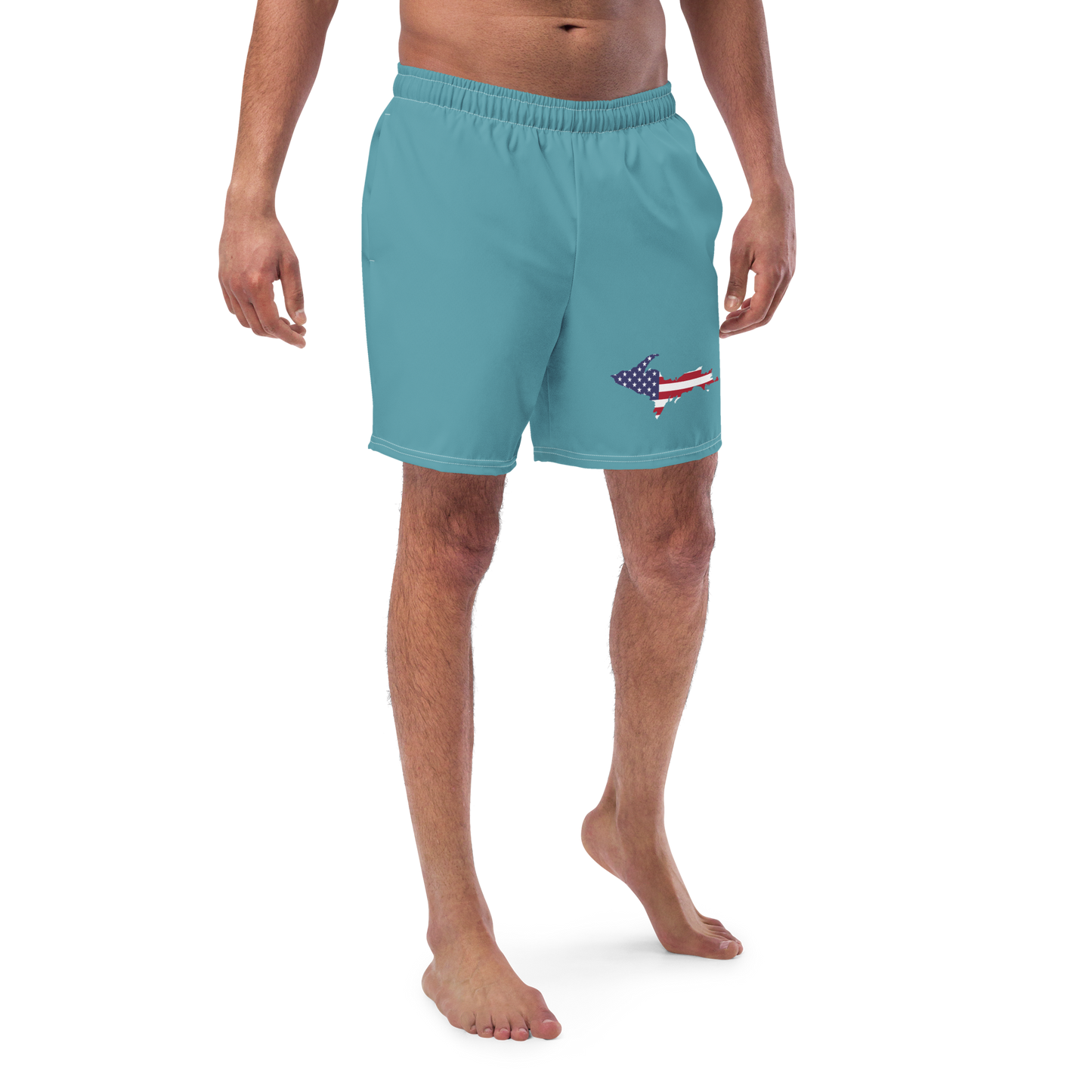 Michigan Upper Peninsula Men's Swim Trunks (w/ UP USA Flag ) | Lake Huron Blue