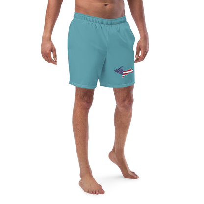 Michigan Upper Peninsula Men's Swim Trunks (w/ UP USA Flag ) | Lake Huron Blue