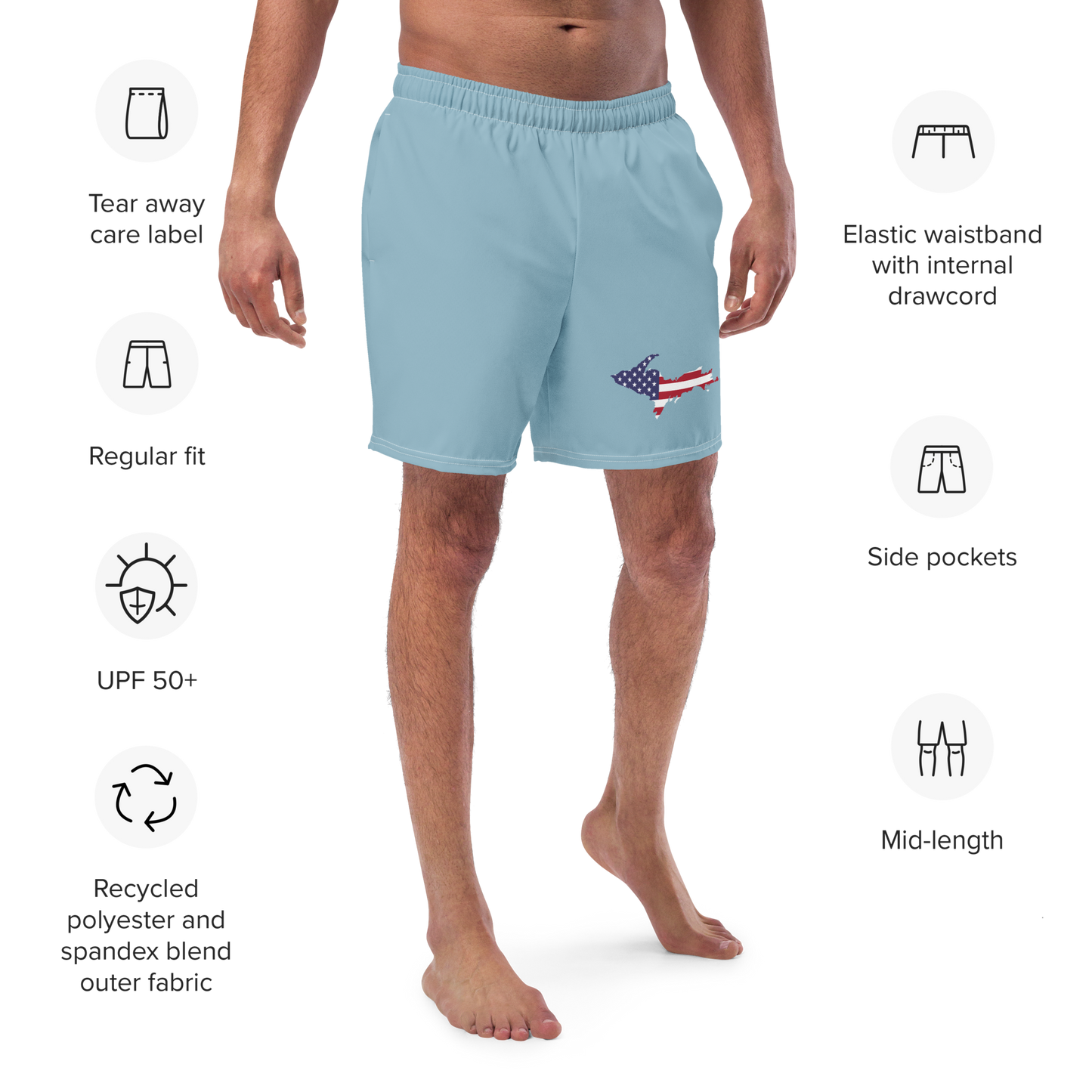 Michigan Upper Peninsula Men's Swim Trunks (w/ UP USA Flag ) | Opal Blue