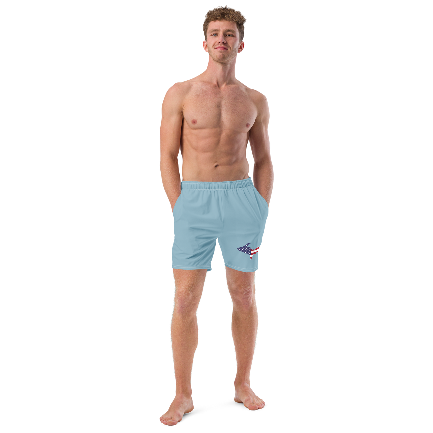 Michigan Upper Peninsula Men's Swim Trunks (w/ UP USA Flag ) | Opal Blue