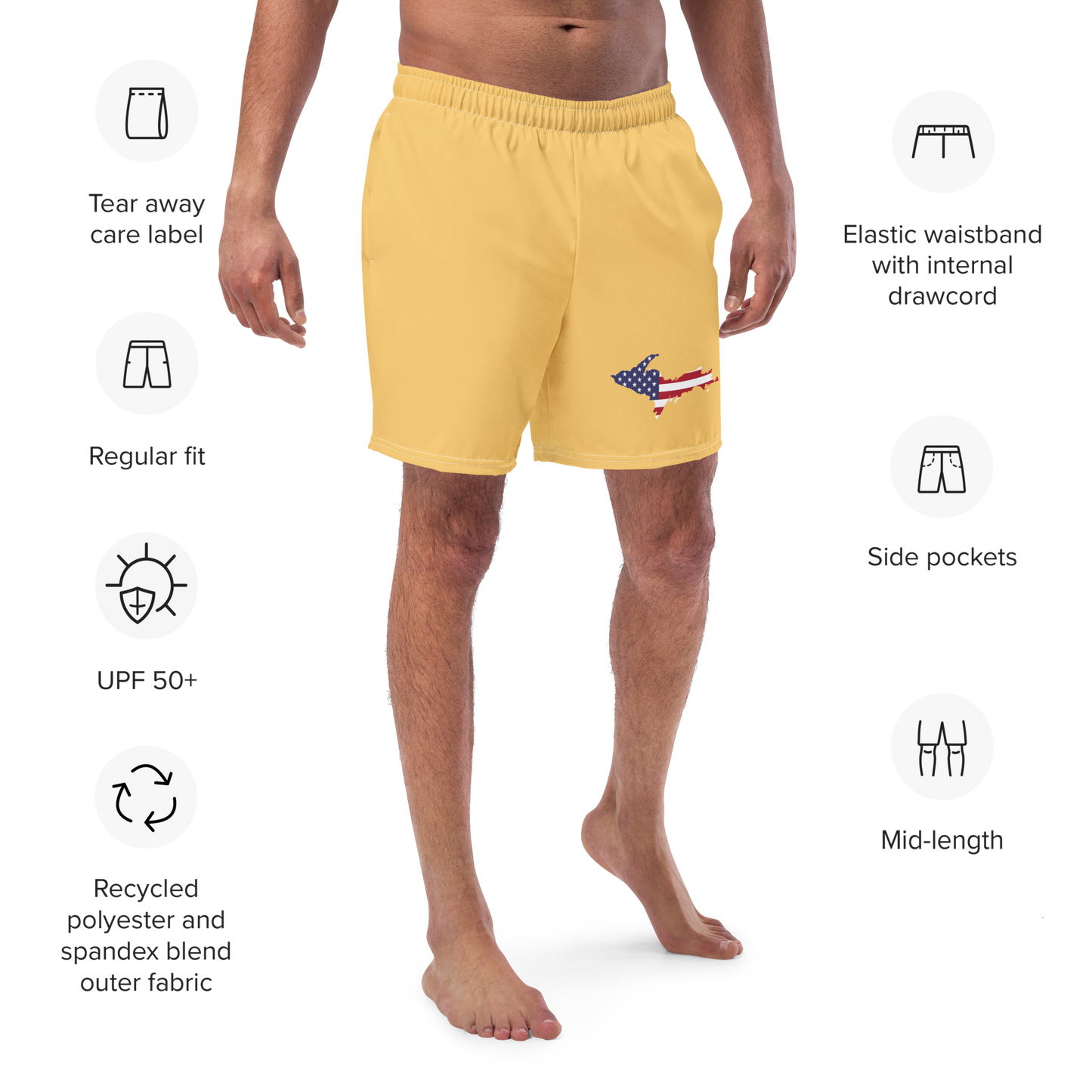 Michigan Upper Peninsula Men's Swim Trunks (w/ UP USA Flag ) | Citrine