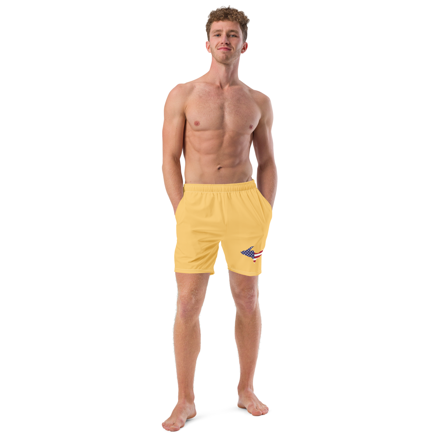 Michigan Upper Peninsula Men's Swim Trunks (w/ UP USA Flag ) | Citrine