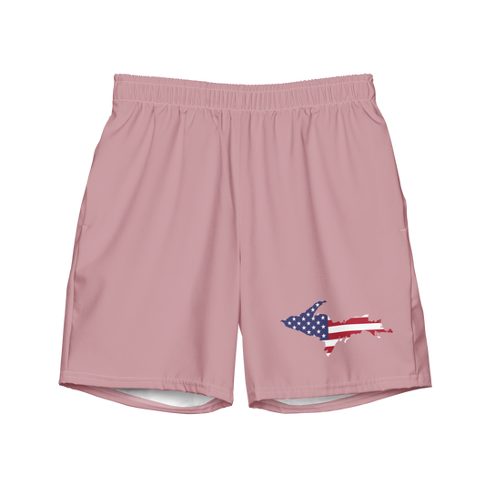 Michigan Upper Peninsula Men's Swim Trunks (w/ UP USA Flag ) | Cherry Blossom Pink