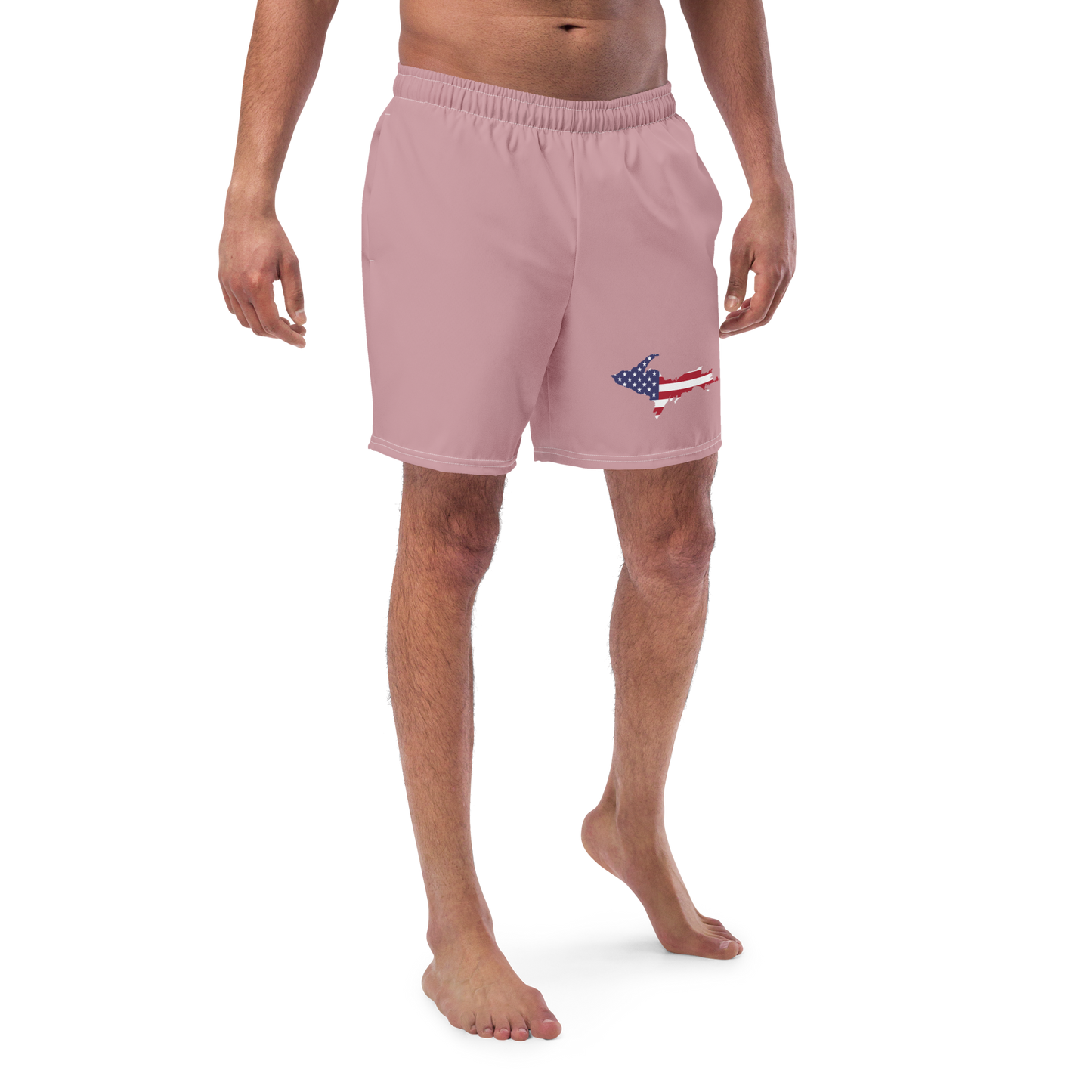 Michigan Upper Peninsula Men's Swim Trunks (w/ UP USA Flag ) | Cherry Blossom Pink