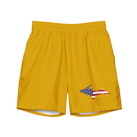 Michigan Upper Peninsula Men's Swim Trunks (w/ UP USA Flag ) | Gold