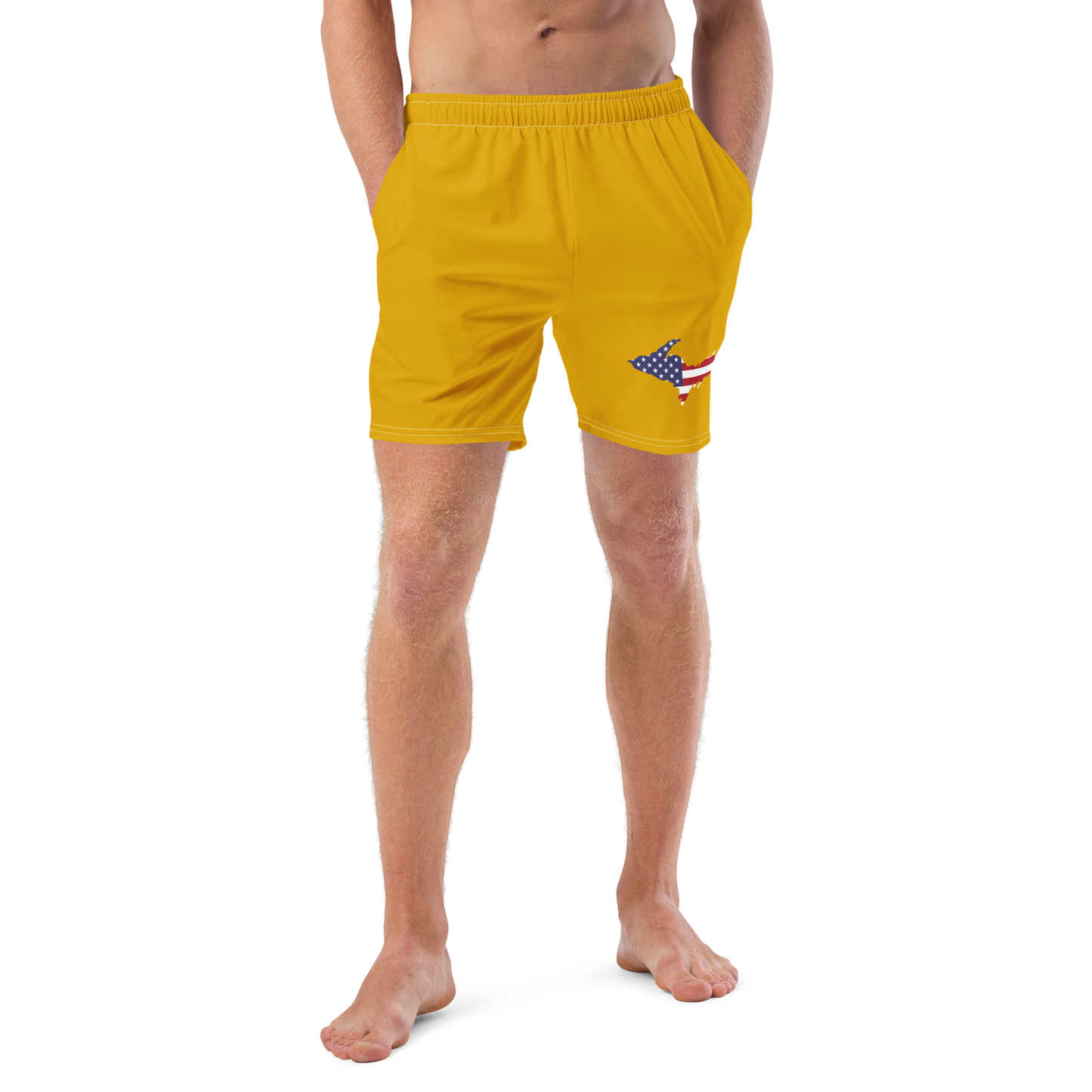 Michigan Upper Peninsula Men's Swim Trunks (w/ UP USA Flag ) | Gold