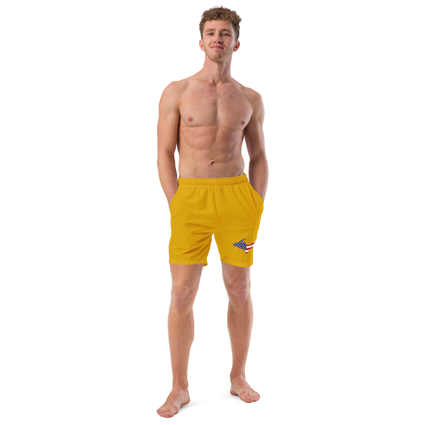 Michigan Upper Peninsula Men's Swim Trunks (w/ UP USA Flag ) | Gold