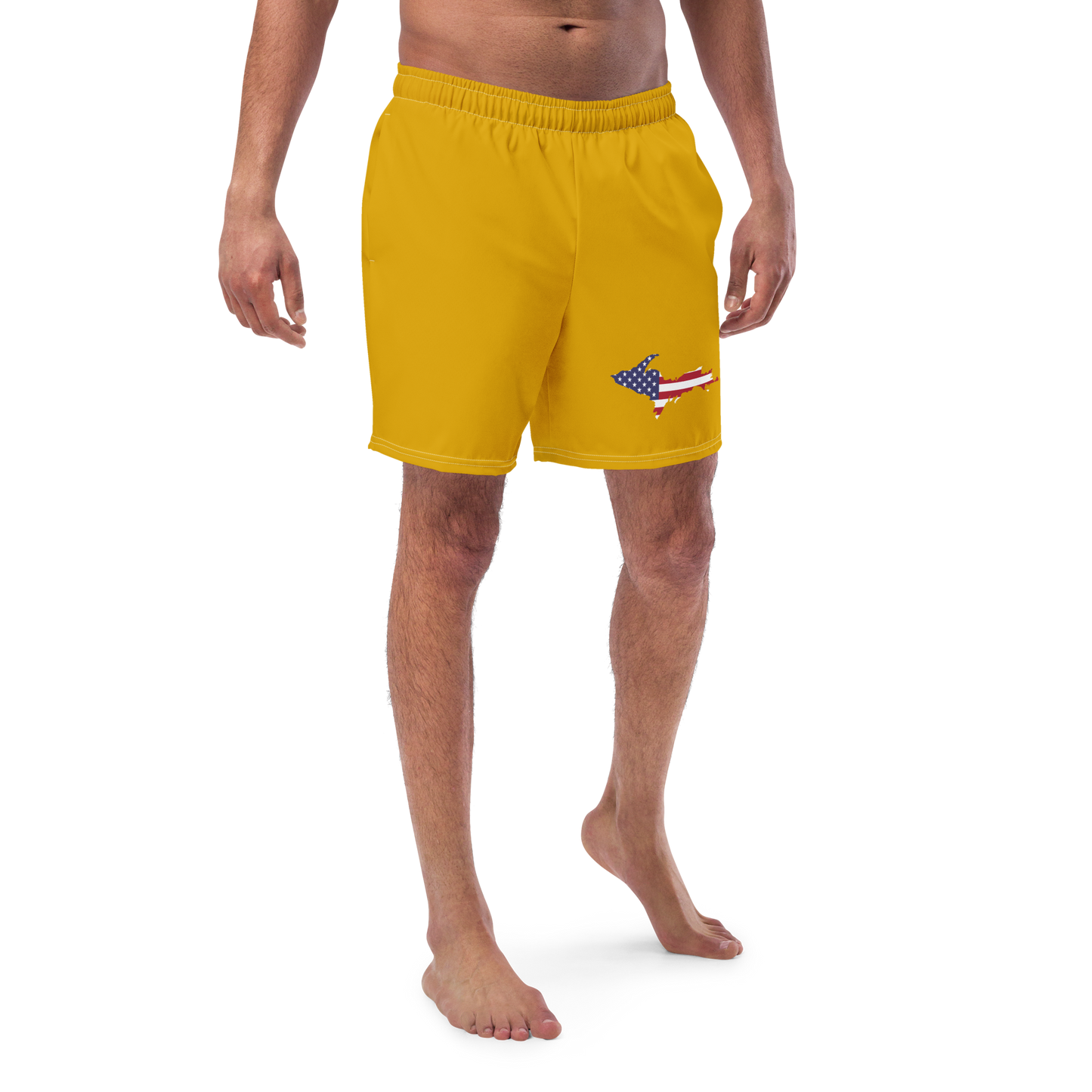 Michigan Upper Peninsula Men's Swim Trunks (w/ UP USA Flag ) | Gold