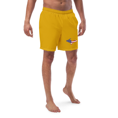 Michigan Upper Peninsula Men's Swim Trunks (w/ UP USA Flag ) | Gold