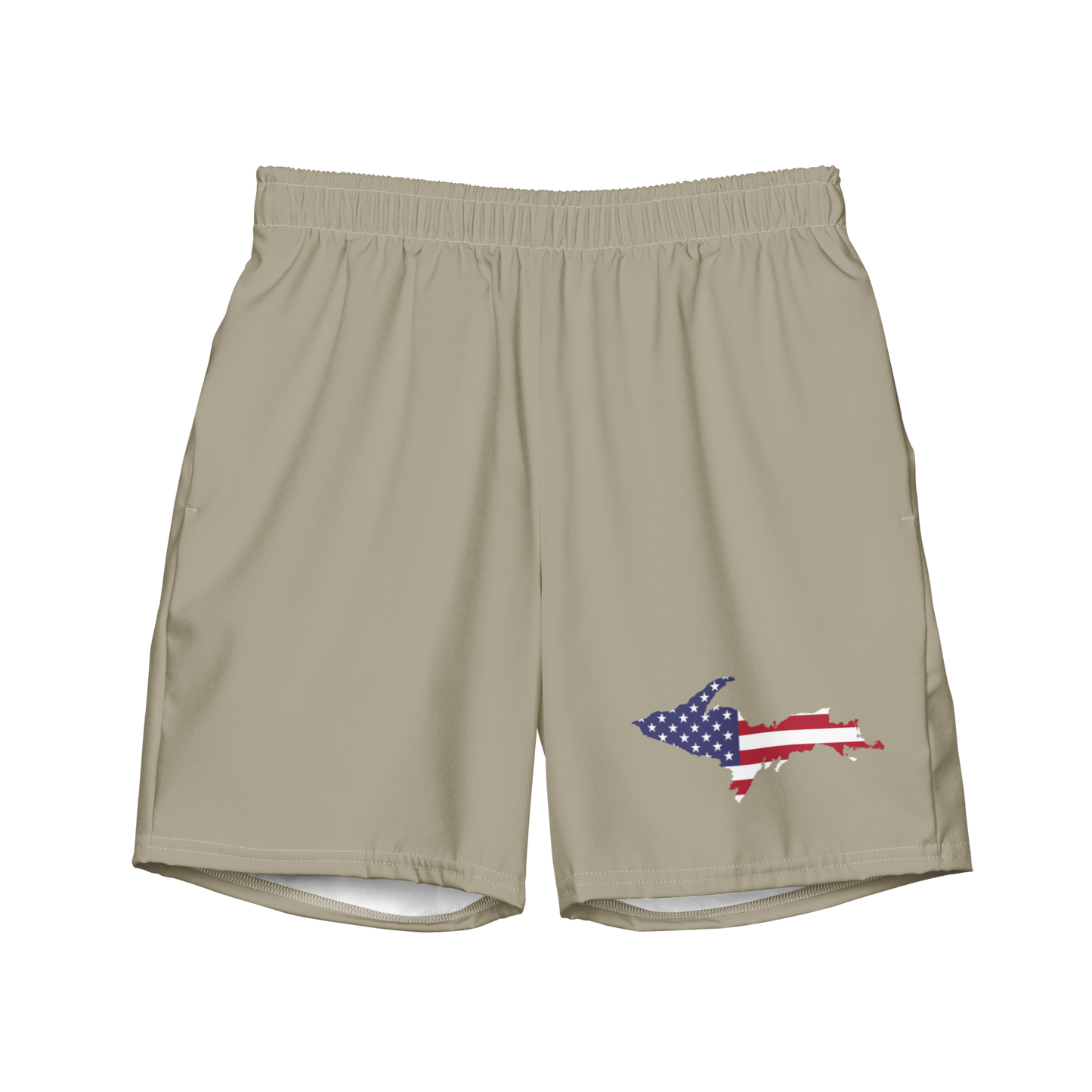 Michigan Upper Peninsula Men's Swim Trunks (w/ UP USA Flag ) | Petoskey Stone Beige