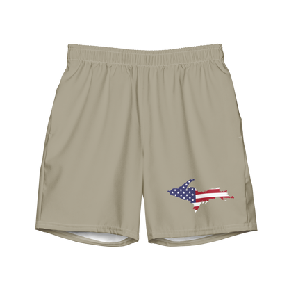 Michigan Upper Peninsula Men's Swim Trunks (w/ UP USA Flag ) | Petoskey Stone Beige