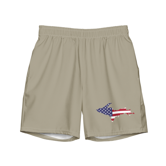 Michigan Upper Peninsula Men's Swim Trunks (w/ UP USA Flag ) | Petoskey Stone Beige