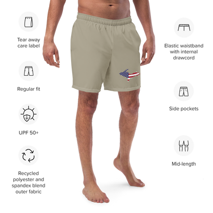 Michigan Upper Peninsula Men's Swim Trunks (w/ UP USA Flag ) | Petoskey Stone Beige