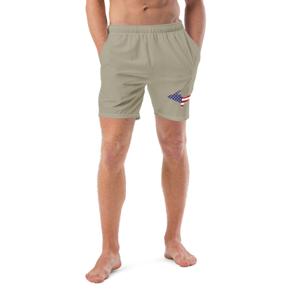 Michigan Upper Peninsula Men's Swim Trunks (w/ UP USA Flag ) | Petoskey Stone Beige