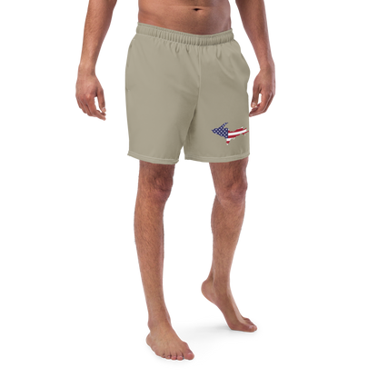 Michigan Upper Peninsula Men's Swim Trunks (w/ UP USA Flag ) | Petoskey Stone Beige