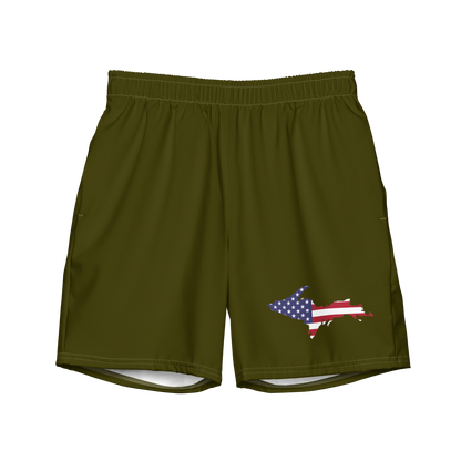 Michigan Upper Peninsula Men's Swim Trunks (w/ UP USA Flag ) | Military Green