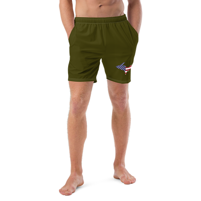 Michigan Upper Peninsula Men's Swim Trunks (w/ UP USA Flag ) | Military Green