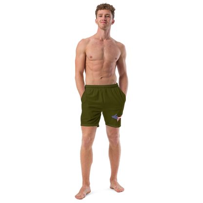 Michigan Upper Peninsula Men's Swim Trunks (w/ UP USA Flag ) | Military Green