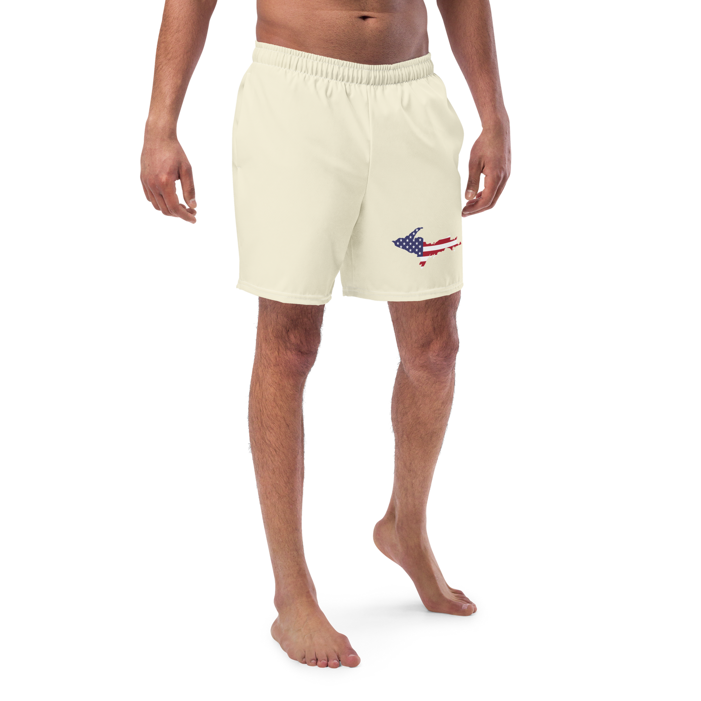 Michigan Upper Peninsula Men's Swim Trunks (w/ UP USA Flag ) | Ivory Color