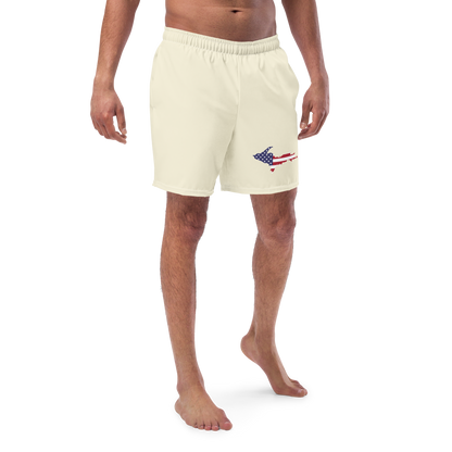 Michigan Upper Peninsula Men's Swim Trunks (w/ UP USA Flag ) | Ivory Color