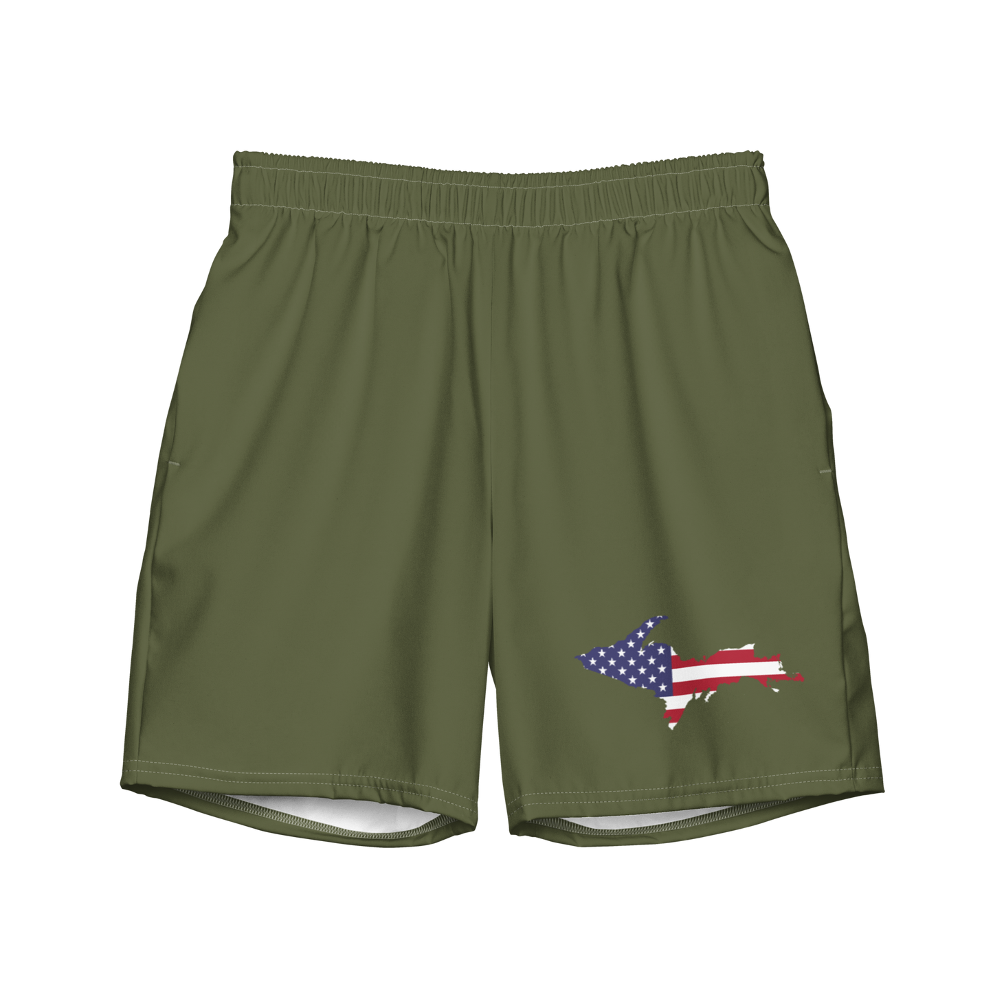 Michigan Upper Peninsula Men's Swim Trunks (w/ UP USA Flag ) | Army Green