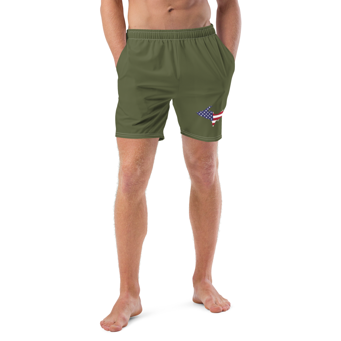 Michigan Upper Peninsula Men's Swim Trunks (w/ UP USA Flag ) | Army Green