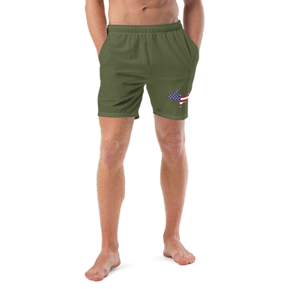 Michigan Upper Peninsula Men's Swim Trunks (w/ UP USA Flag ) | Army Green