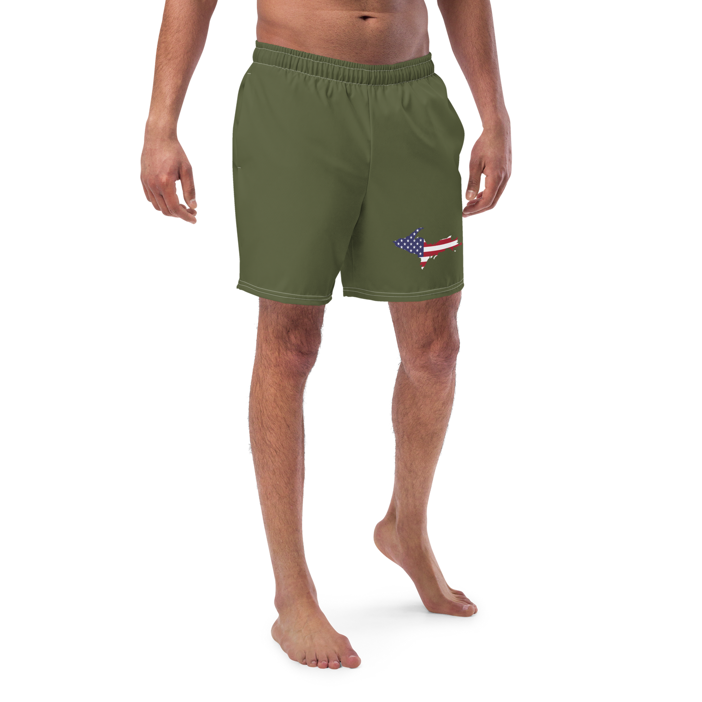 Michigan Upper Peninsula Men's Swim Trunks (w/ UP USA Flag ) | Army Green