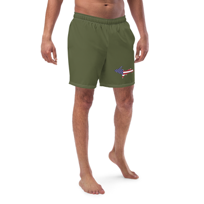 Michigan Upper Peninsula Men's Swim Trunks (w/ UP USA Flag ) | Army Green