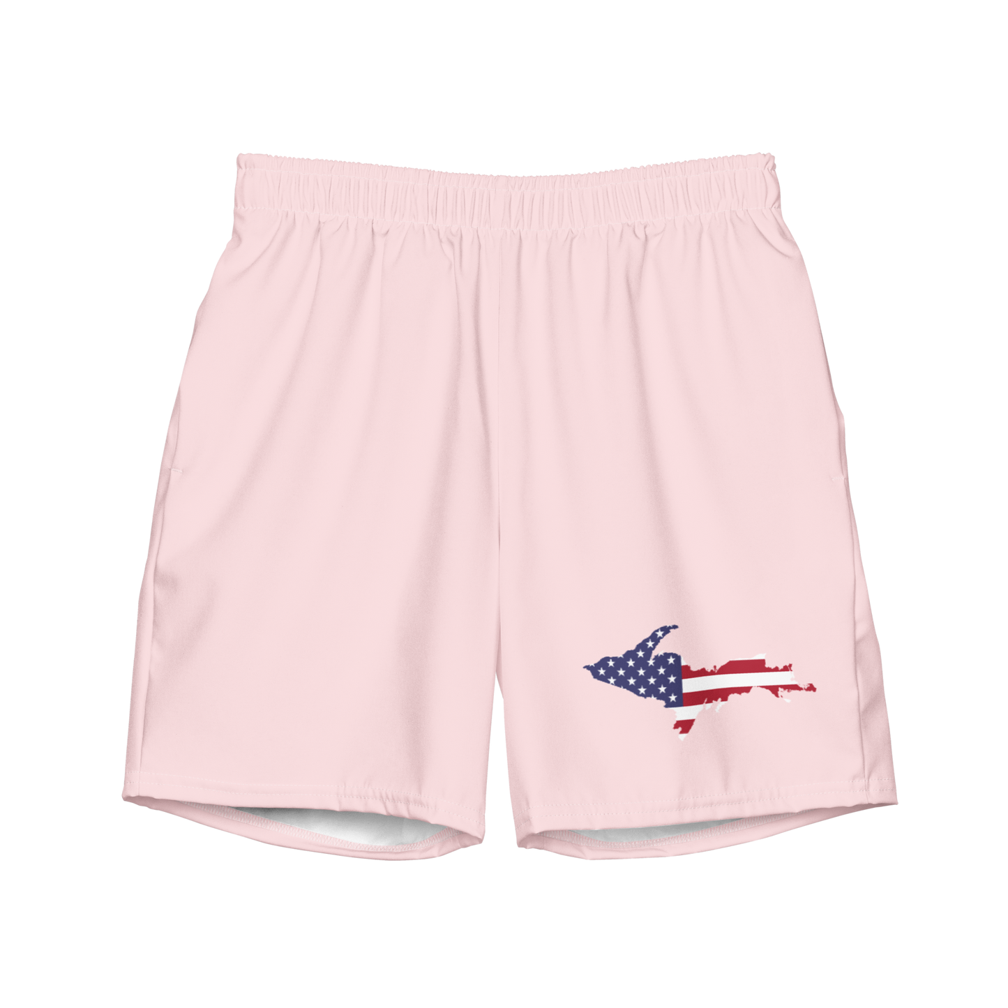 Michigan Upper Peninsula Men's Swim Trunks (w/ UP USA Flag ) | Pale Pink