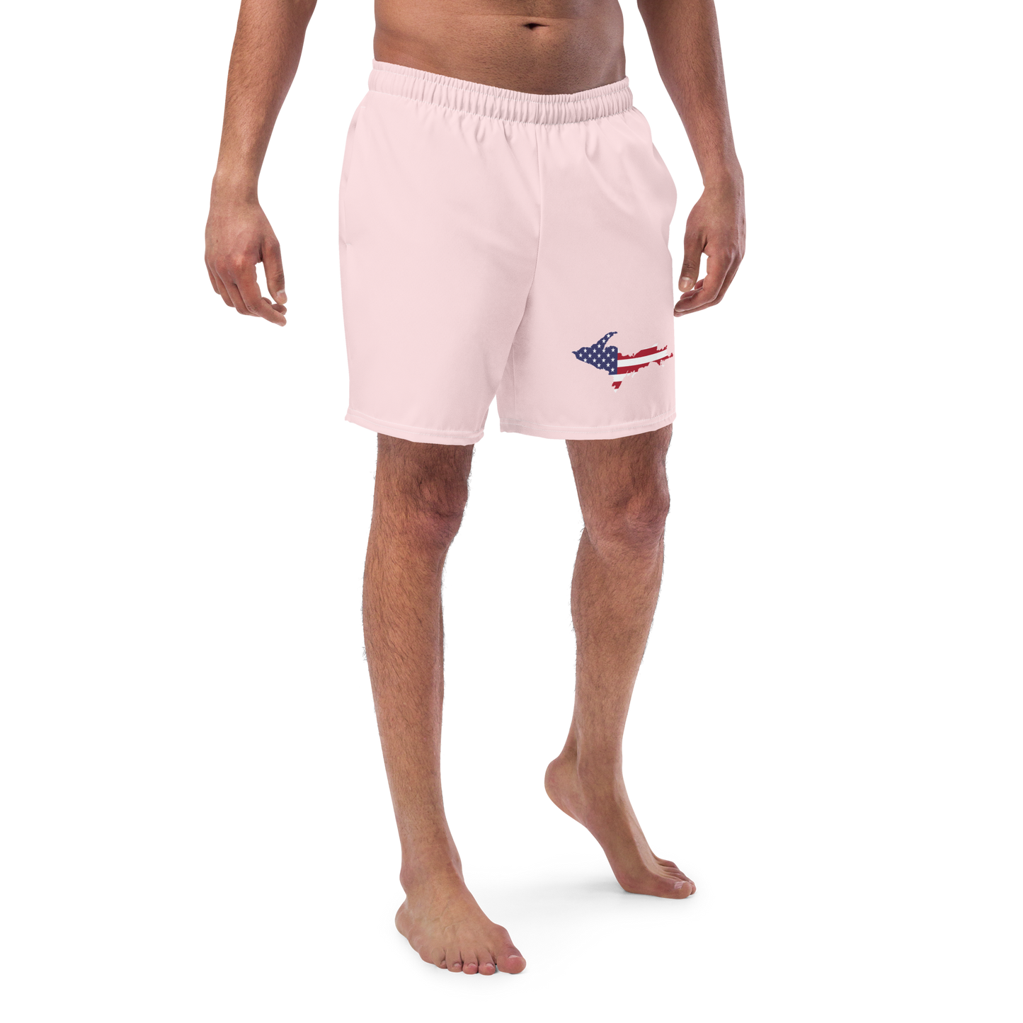 Michigan Upper Peninsula Men's Swim Trunks (w/ UP USA Flag ) | Pale Pink