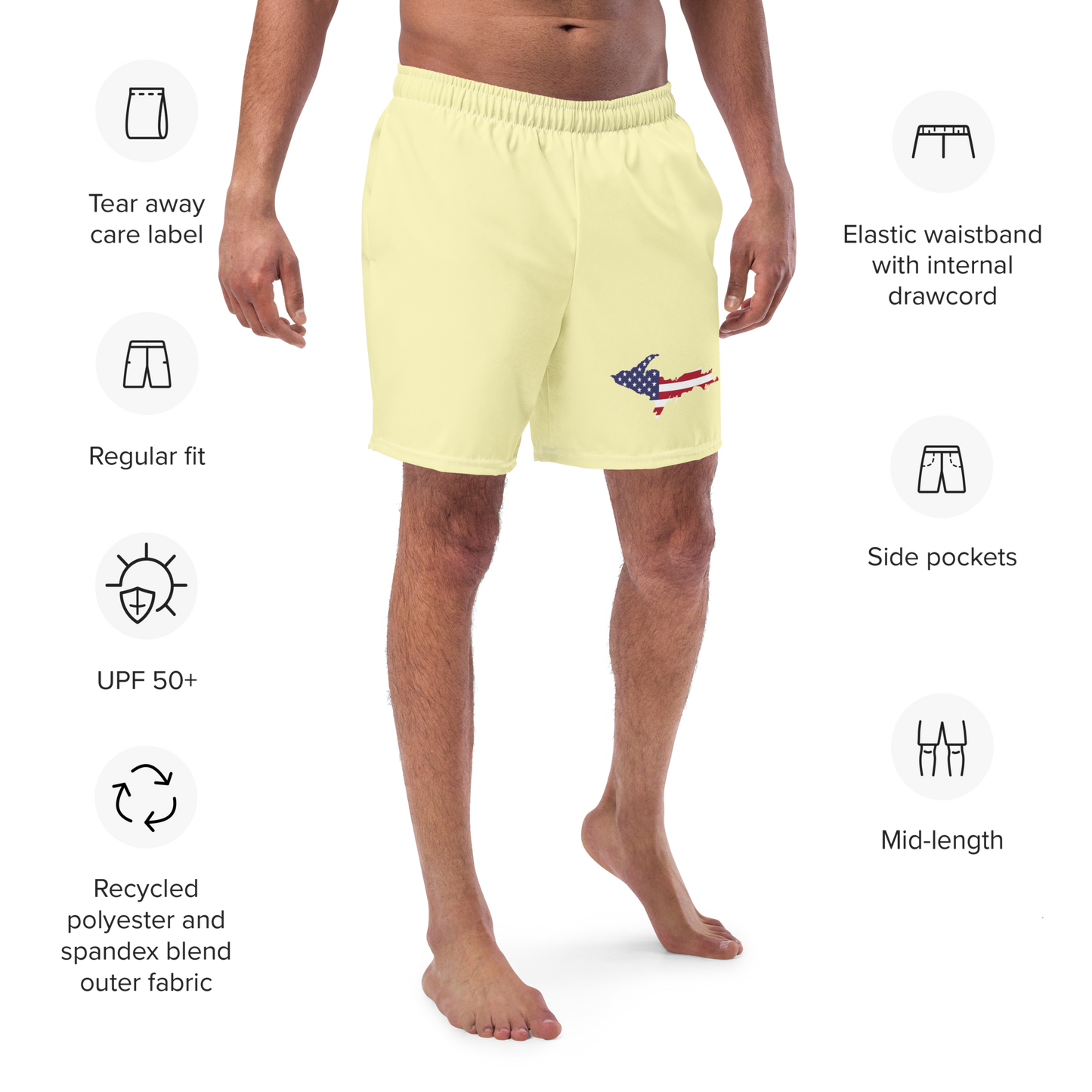 Michigan Upper Peninsula Men's Swim Trunks (w/ UP USA Flag ) | Canary Yellow