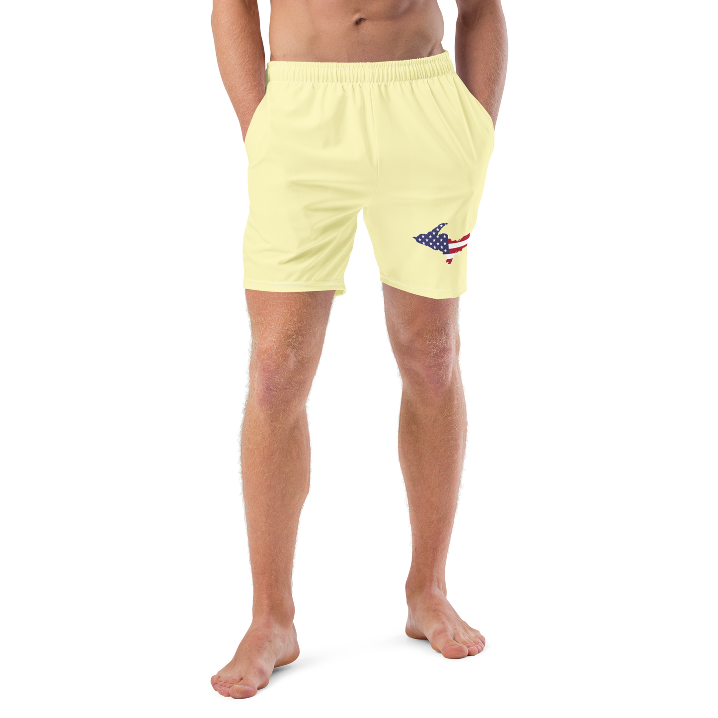 Michigan Upper Peninsula Men's Swim Trunks (w/ UP USA Flag ) | Canary Yellow