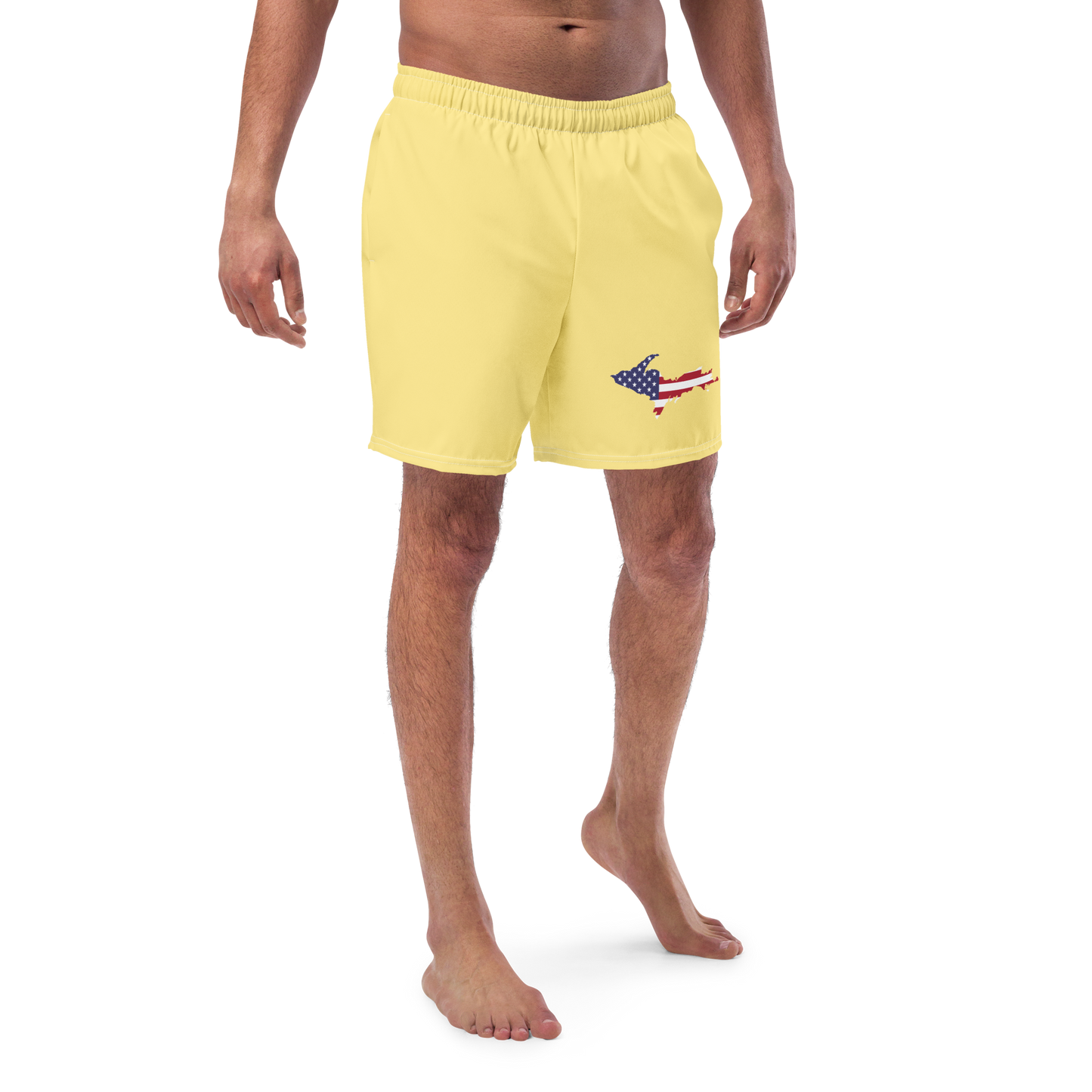 Michigan Upper Peninsula Men's Swim Trunks (w/ UP USA Flag ) | Cherry Yellow