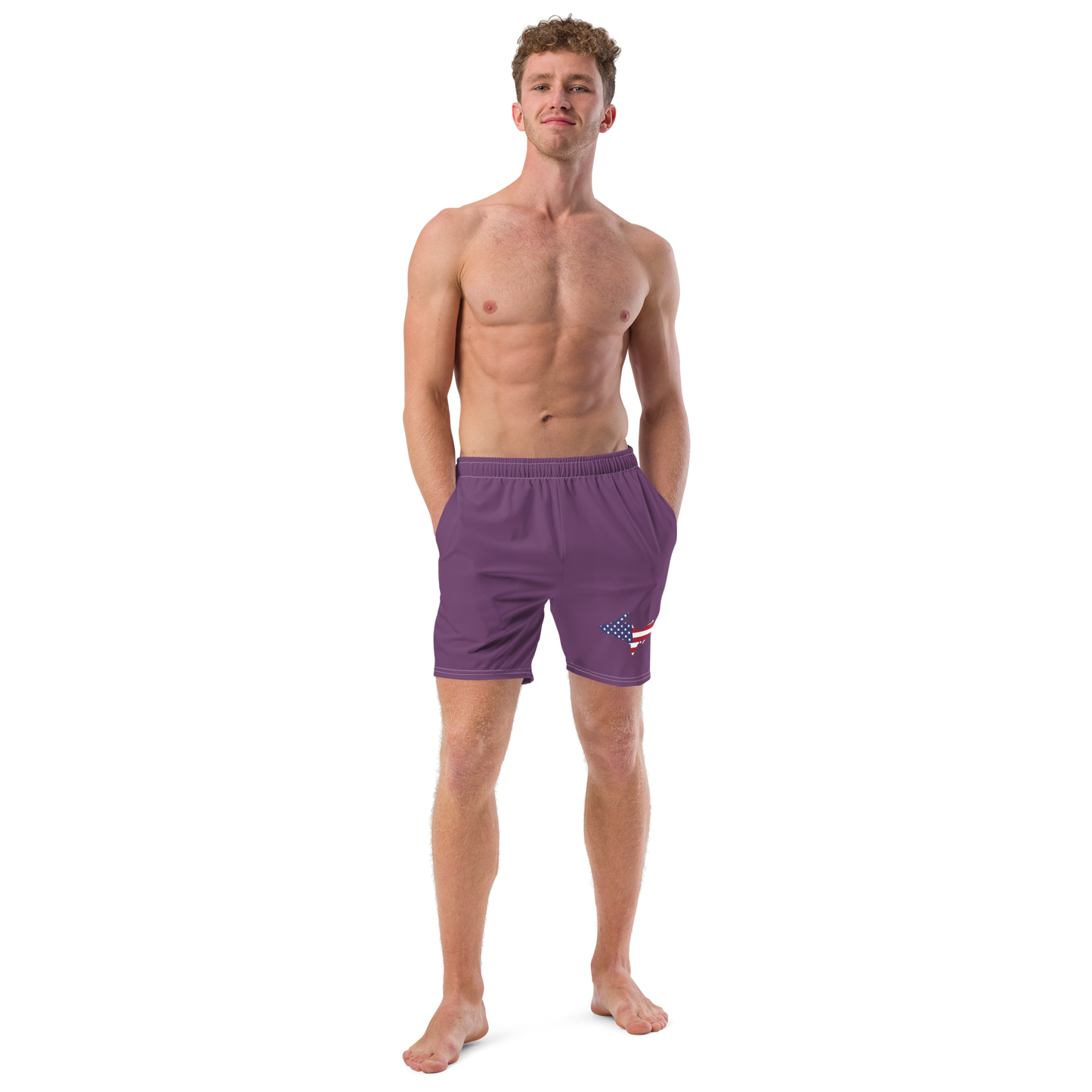 Michigan Upper Peninsula Men's Swim Trunks (w/ UP USA Flag ) | Plum