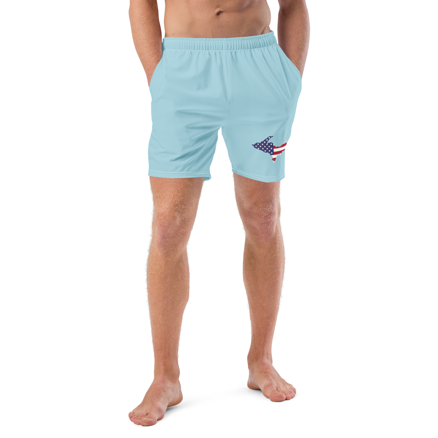 Michigan Upper Peninsula Men's Swim Trunks (w/ UP USA Flag ) | '58 Caddie Blue