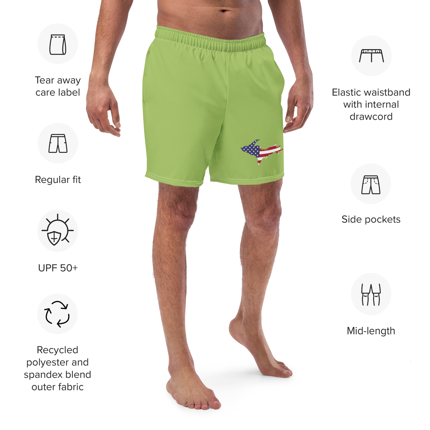 Michigan Upper Peninsula Men's Swim Trunks (w/ UP USA Flag ) | Gooseberry Green