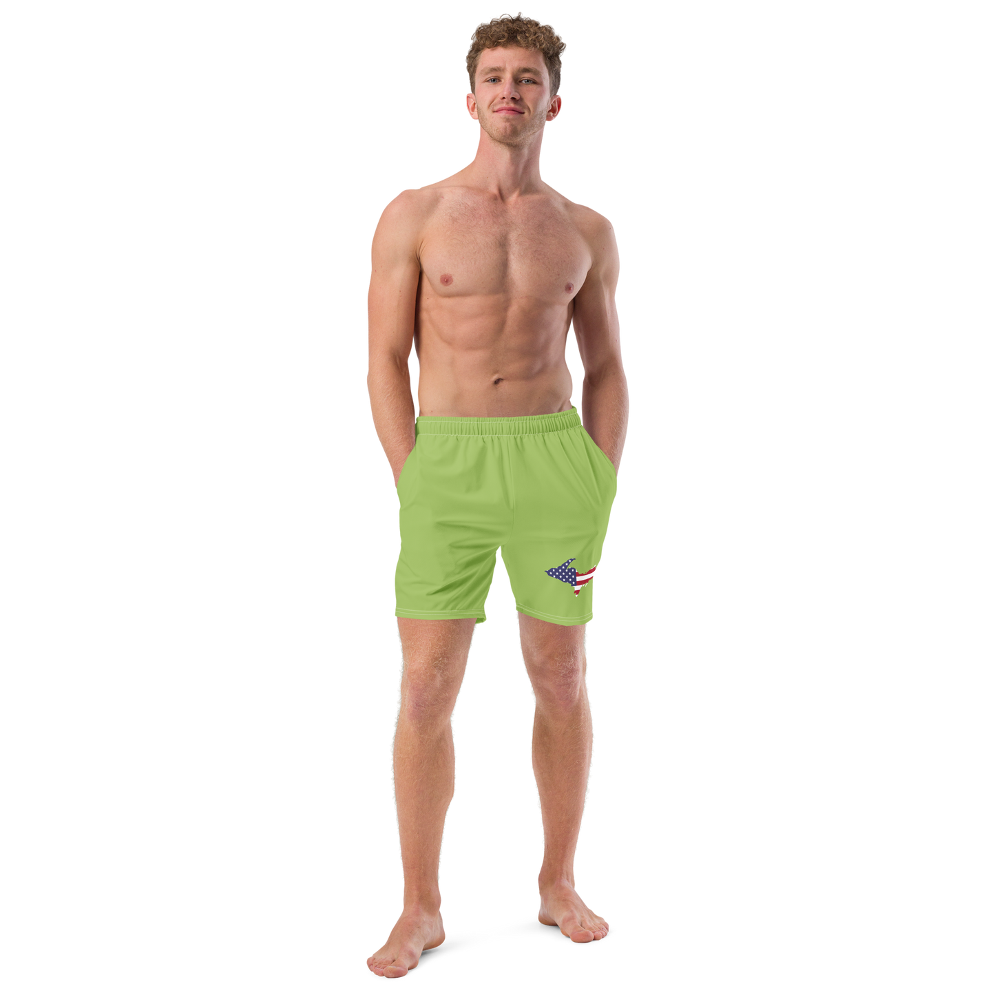 Michigan Upper Peninsula Men's Swim Trunks (w/ UP USA Flag ) | Gooseberry Green