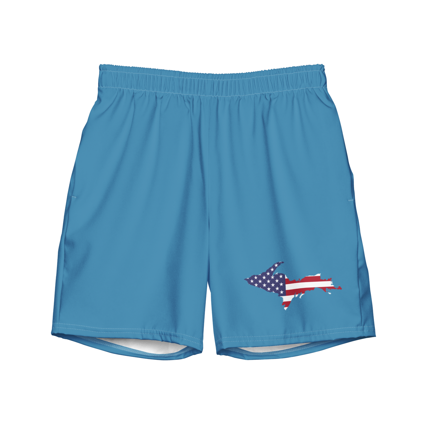 Michigan Upper Peninsula Men's Swim Trunks (w/ UP USA Flag ) | Lake Michigan Blue