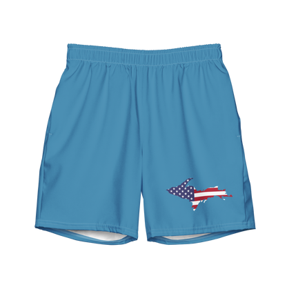 Michigan Upper Peninsula Men's Swim Trunks (w/ UP USA Flag ) | Lake Michigan Blue