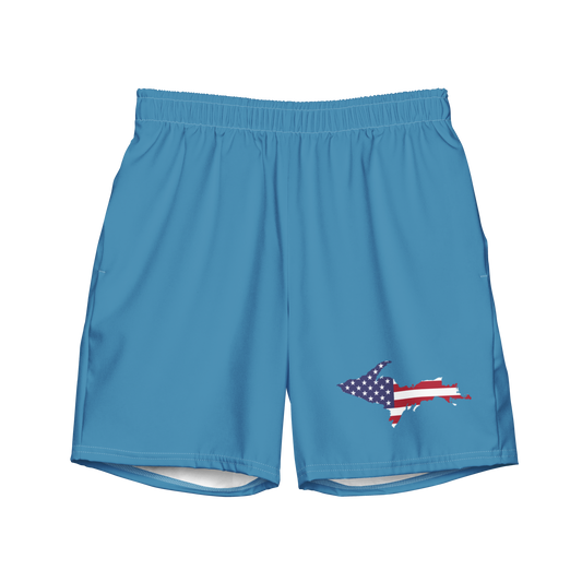 Michigan Upper Peninsula Men's Swim Trunks (w/ UP USA Flag ) | Lake Michigan Blue