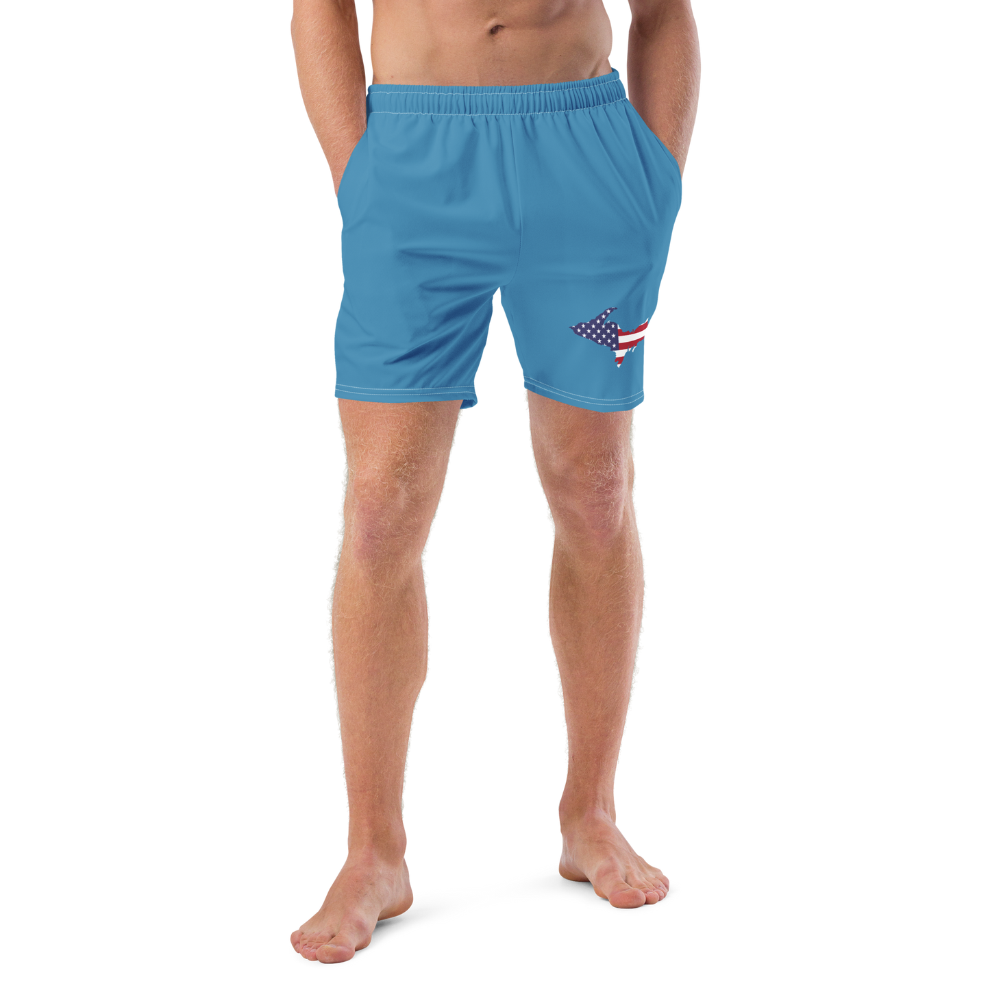 Michigan Upper Peninsula Men's Swim Trunks (w/ UP USA Flag ) | Lake Michigan Blue