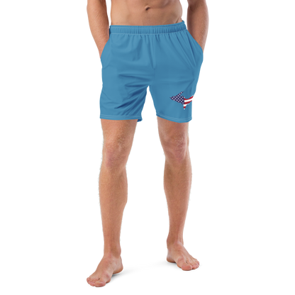 Michigan Upper Peninsula Men's Swim Trunks (w/ UP USA Flag ) | Lake Michigan Blue